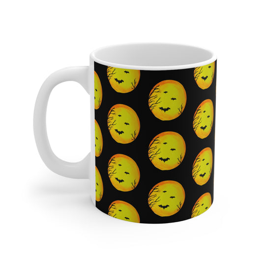 Spooky Moon Halloween Mug, Halloween Hot Beverage Cup, Fall Day Gift, Kitchen Decor, Spooky Glossy Drinkware, Halloween Holiday Mug,