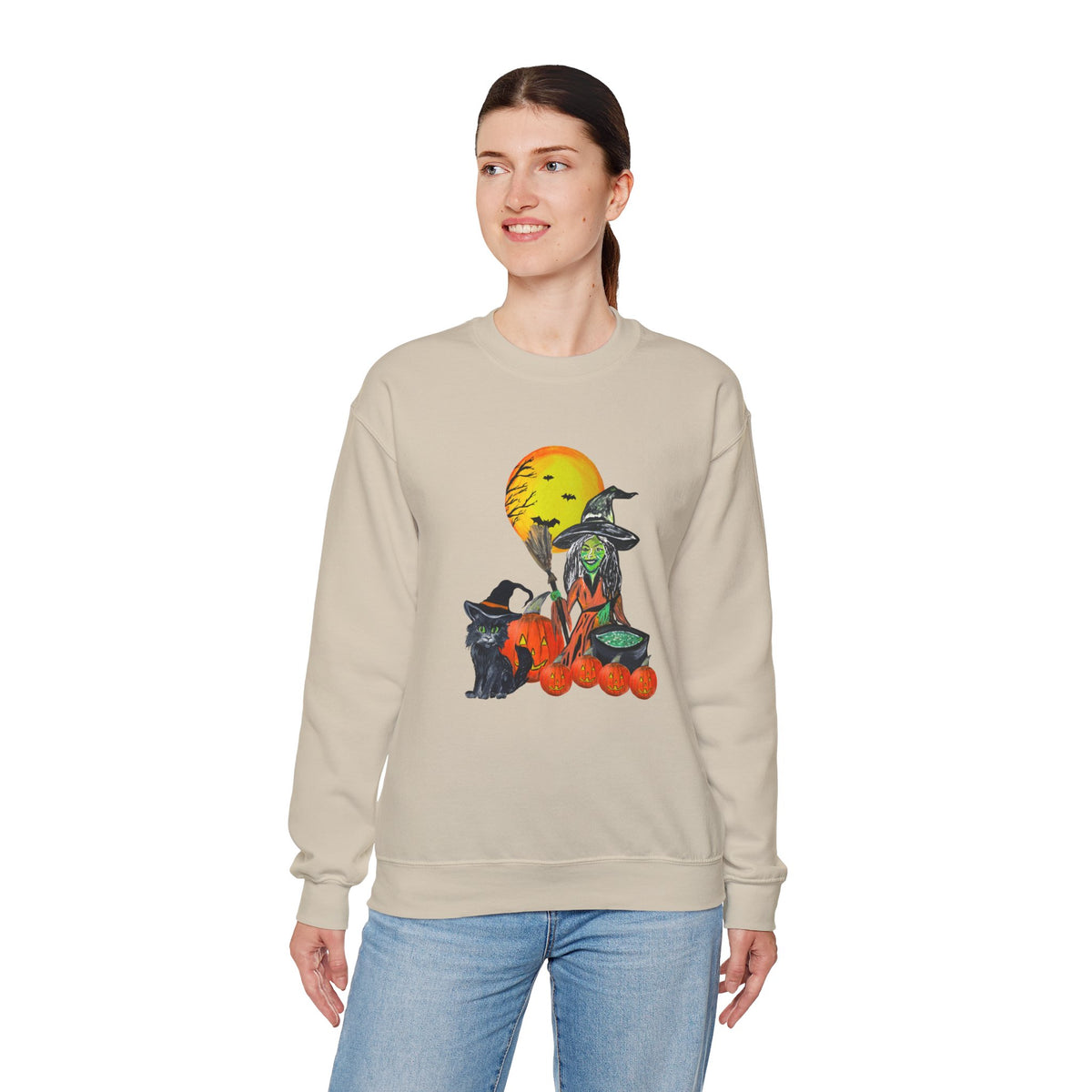 Halloween Witch Brew & Spooky Kitten Crewneck Sweatshirt