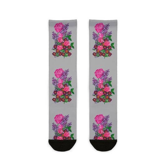 Floral Patterned Crew Socks for Women | Cute Gift for Her, Cozy Accessories, Stylish Footwear, Trendy Home Wear, Unique Floral Design