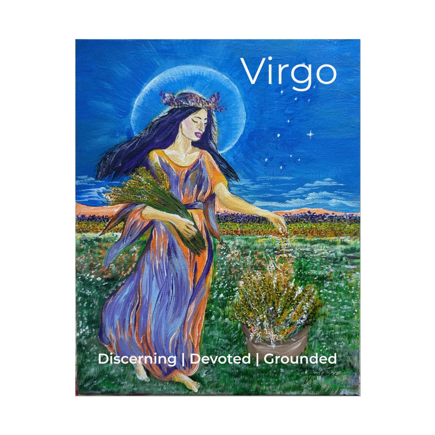 Virgo Harvest Goddess poster | Rolled poster, floral Zodiac goddess artwork