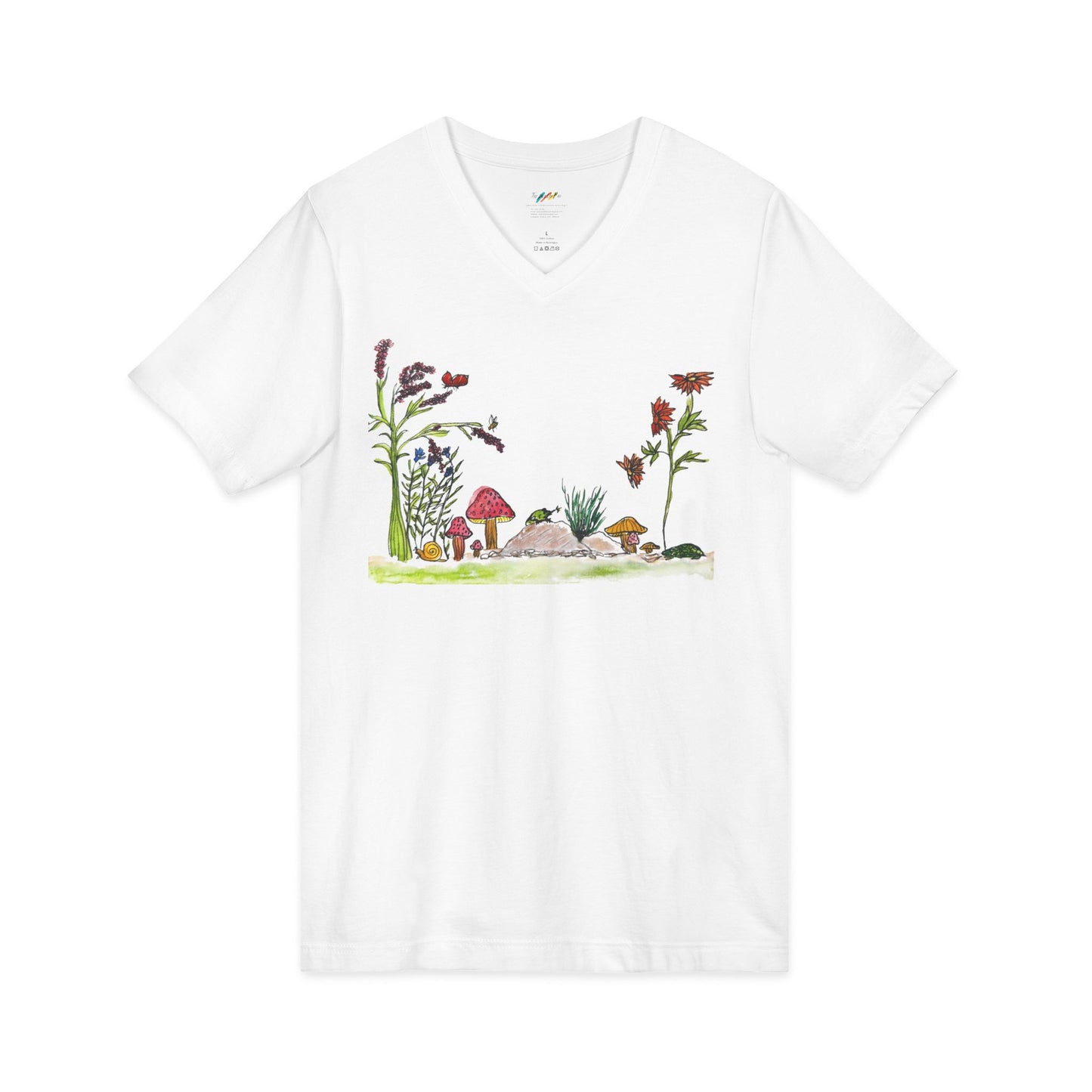 Mushroom Meadow Illustration Tee | Wildflowers, Fungi, Botanical Scene