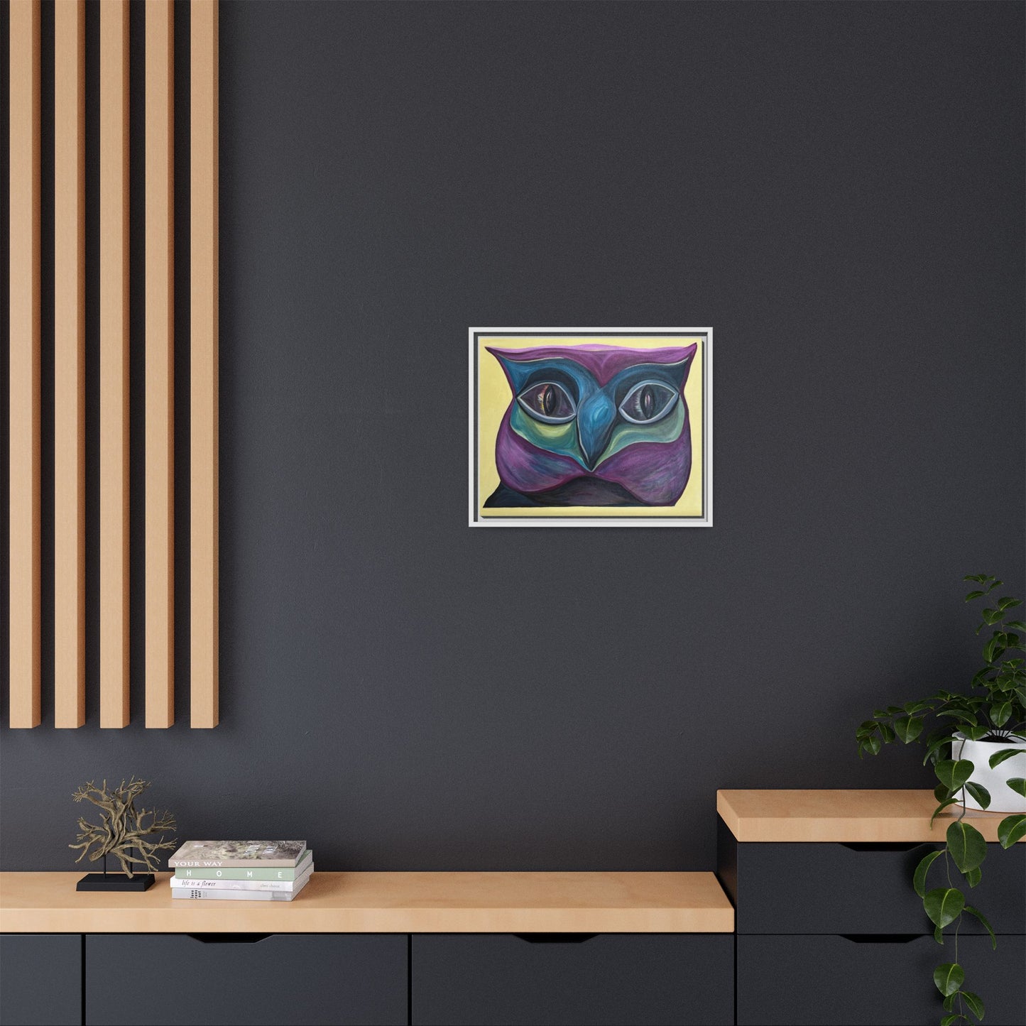 Abstract Colorful Owl Painting Matte Canvas, Framed | Modern Wall Art