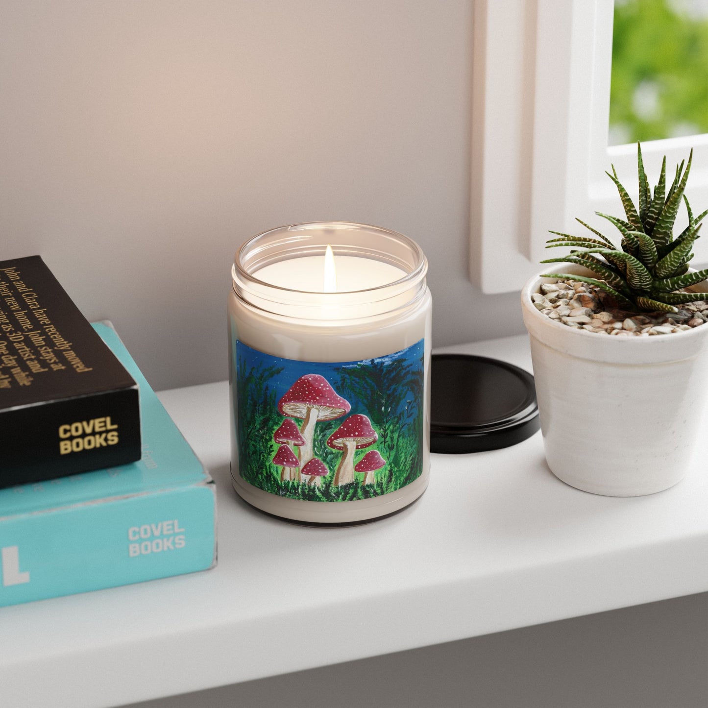 Magically Moonlit Mushroom Candle 9oz soy jar | Jill Renee art