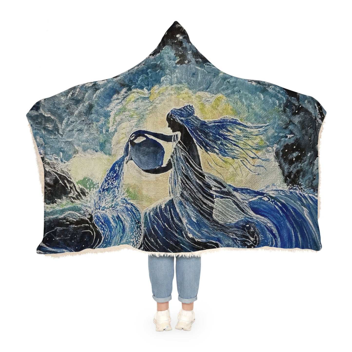 Aquarian Goddess Water Bear Hooded Blanket | Astrology Aquarius Cosmic Throw