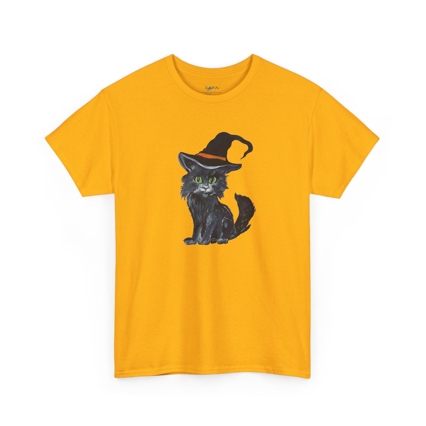 Black Cat in Witch Hat T-Shirt | Halloween Kitty Illustration