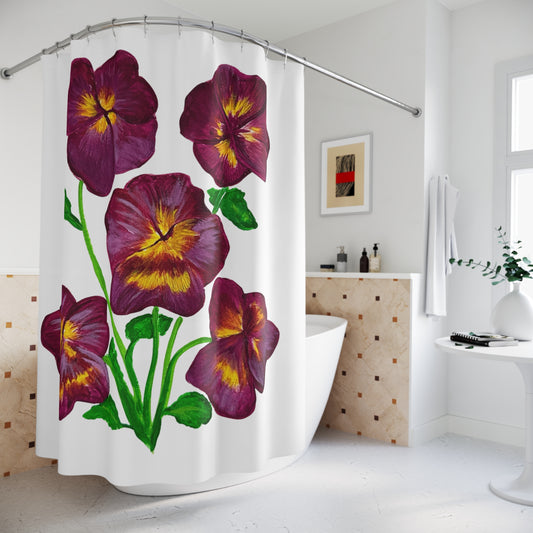Elegant Floral Shower Curtain, Bathroom Decor, Home Improvement, Pansy Design, Gift for Housewarming, Spring Decor