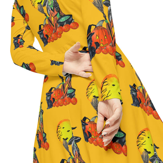 Bohemian Halloween Dance Dress, Women's Costume Party Attire, Fall Festival Outfit, Playful Chic Original Long Sleeve Dress