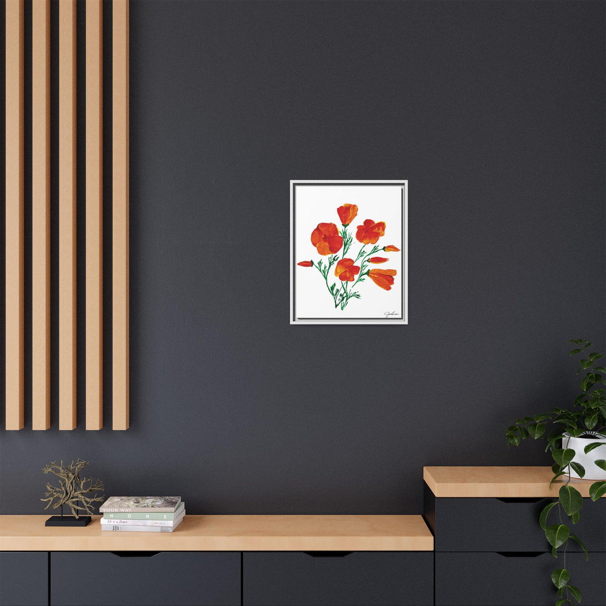 Framed Canvas Print, California Poppies - Print Wall Art - Home Decor, Matte Canvas, Multi-color Floral Artwork, Botanical Picture Gift
