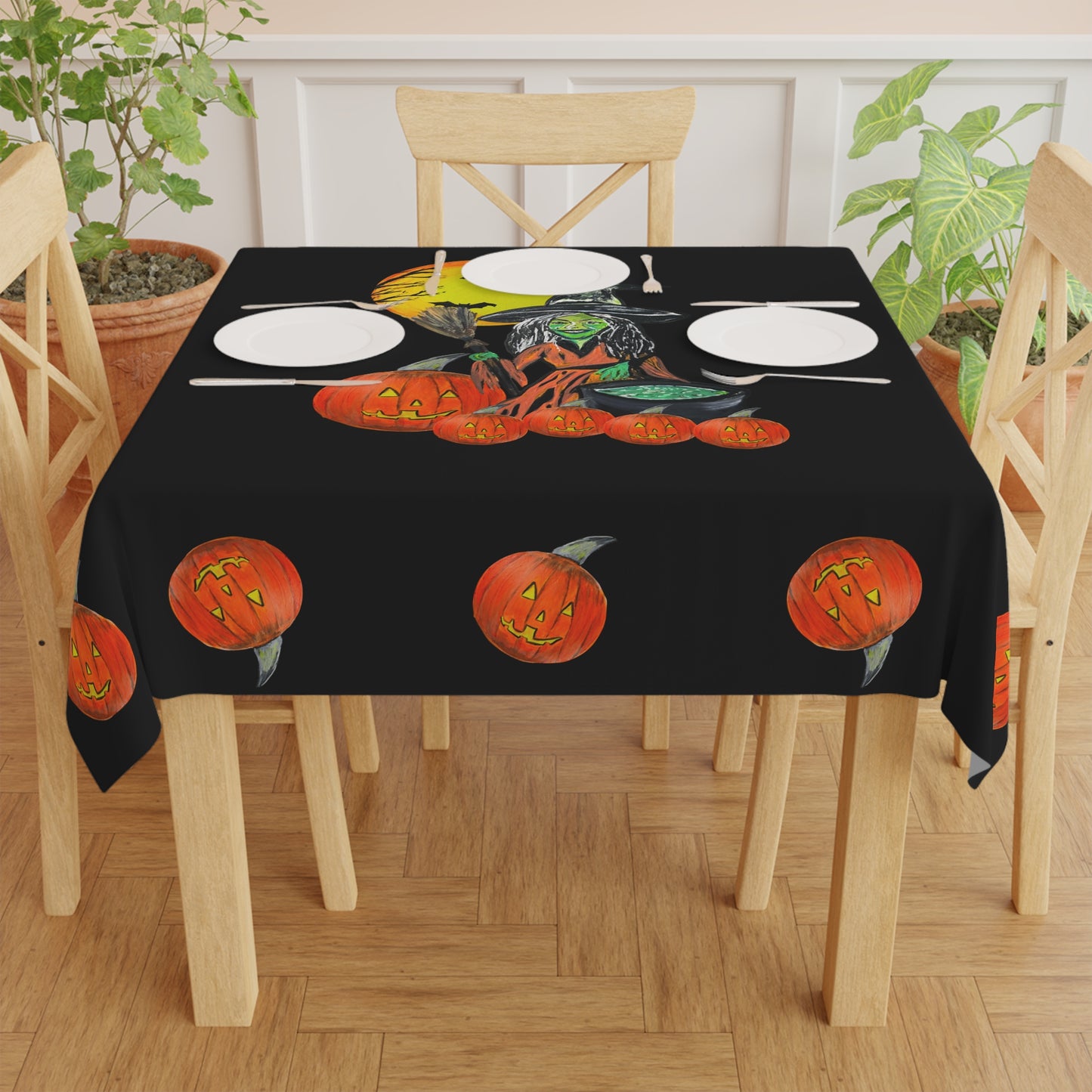 Halloween Tablecloth, Festive Fall Home Decor for Halloween Parties, Spooky Setting, Autumn Decoration, Witchy Jack'o'lantern
