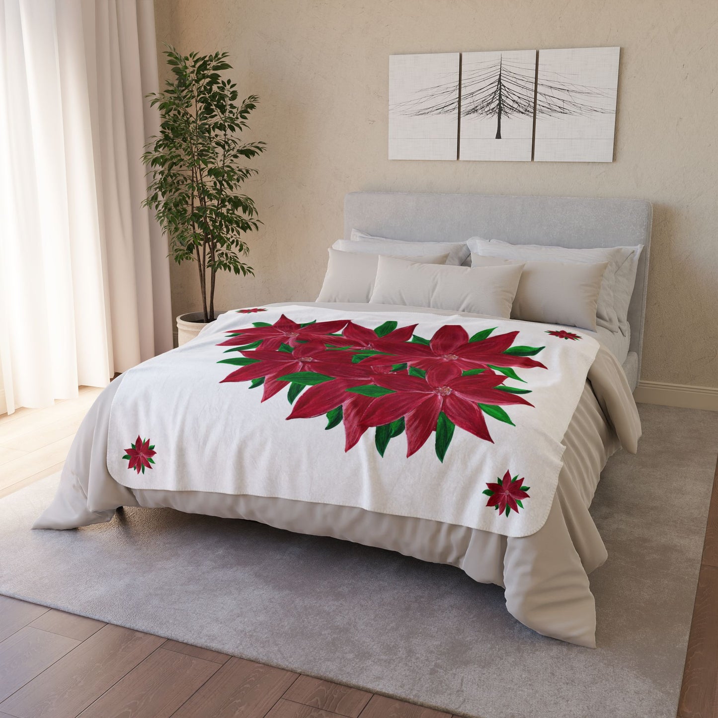 Cozy Floral Fleece Sherpa Blanket for Holiday Comfort, Perfect Gift for Christmas, Relaxing Home Décor, Poinsettia Design, Warm Throw [...]