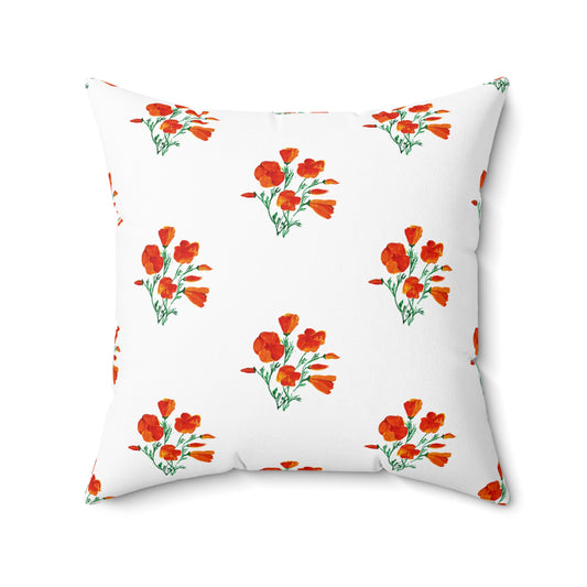 Elegant painted California Poppies, Floral Decor Pillow, Vintage Flower Cushion, Botanical Accent Pillow, Spring Decor, Flower Lover Gift
