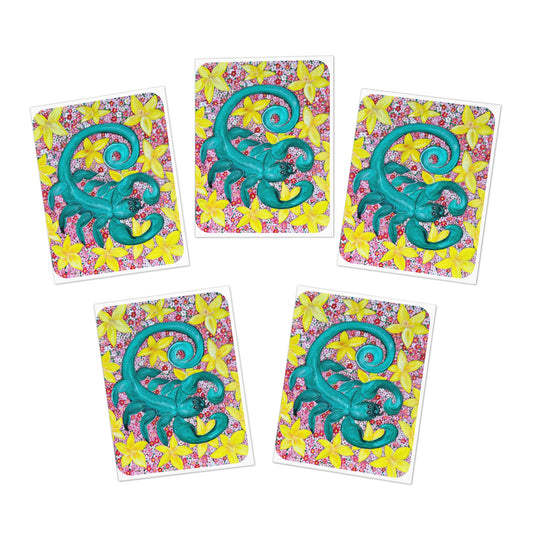 Greeting Cards, Scorpio Zodiac Design, 5-Pack Set, Colorful, Meaningful, Transformation, Healing, Regeneration