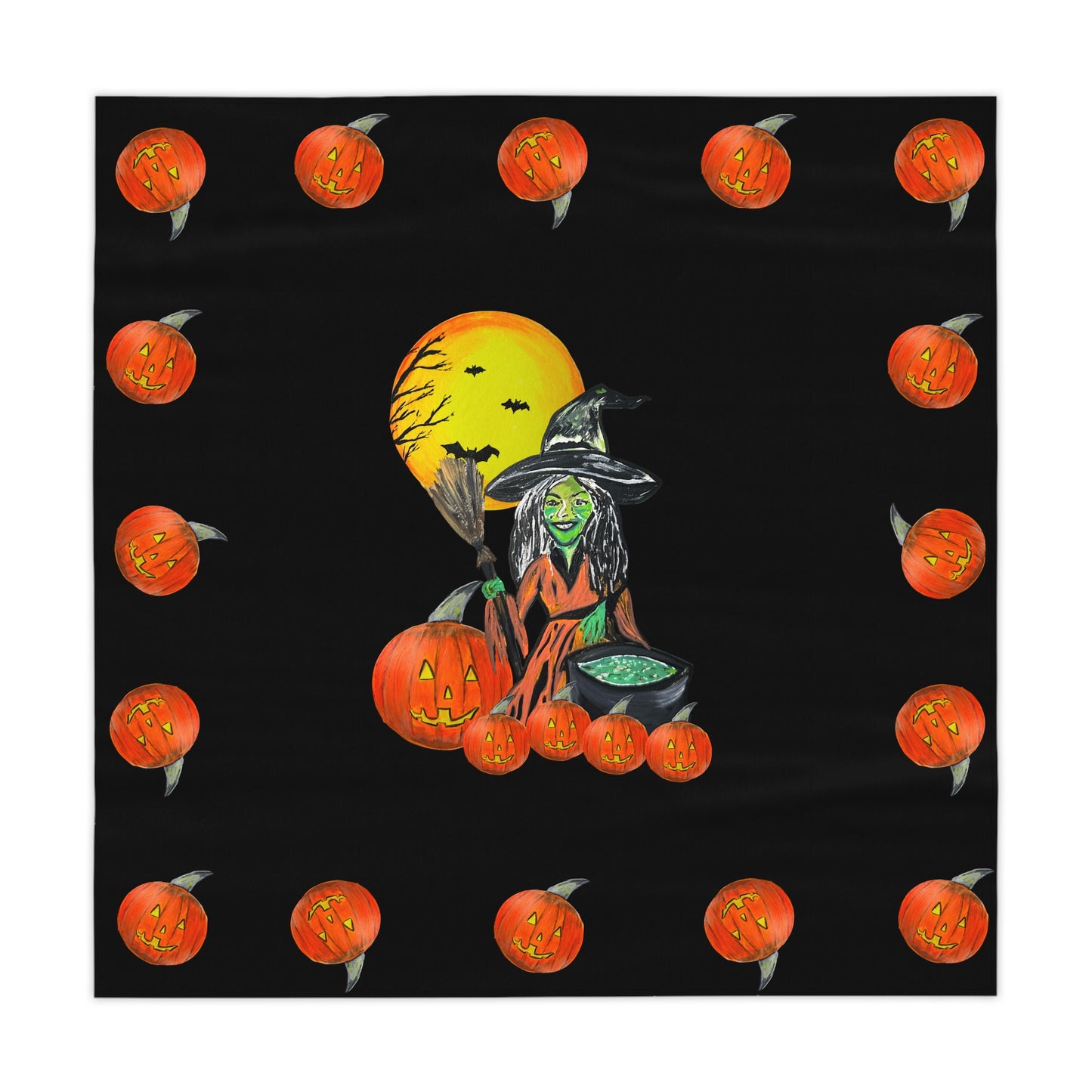 Halloween Tablecloth, Festive Fall Home Decor for Halloween Parties, Spooky Setting, Autumn Decoration, Witchy Jack'o'lantern