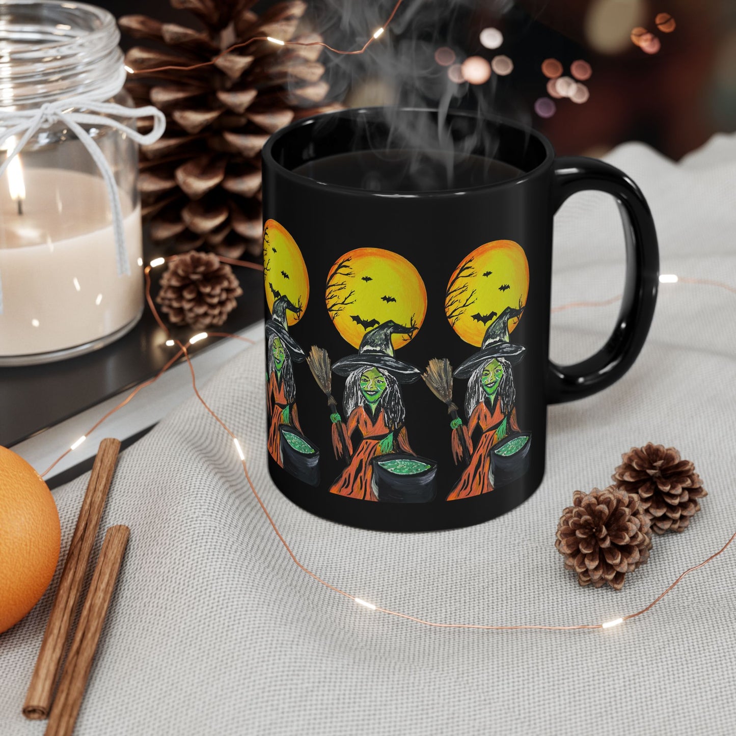 Halloween Witchy Mug, Spooky Black Coffee Cup, 11oz, 15oz, Halloween Decor, Halloween Gift, Witch Mug