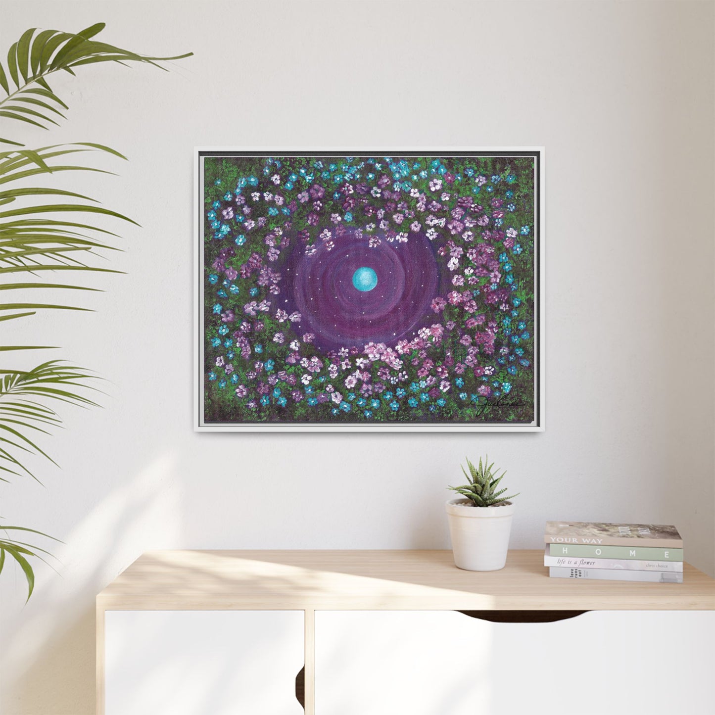 One World Floral Galaxy Painting Matte Canvas, Framed Wall Art | Earth Flower Garden
