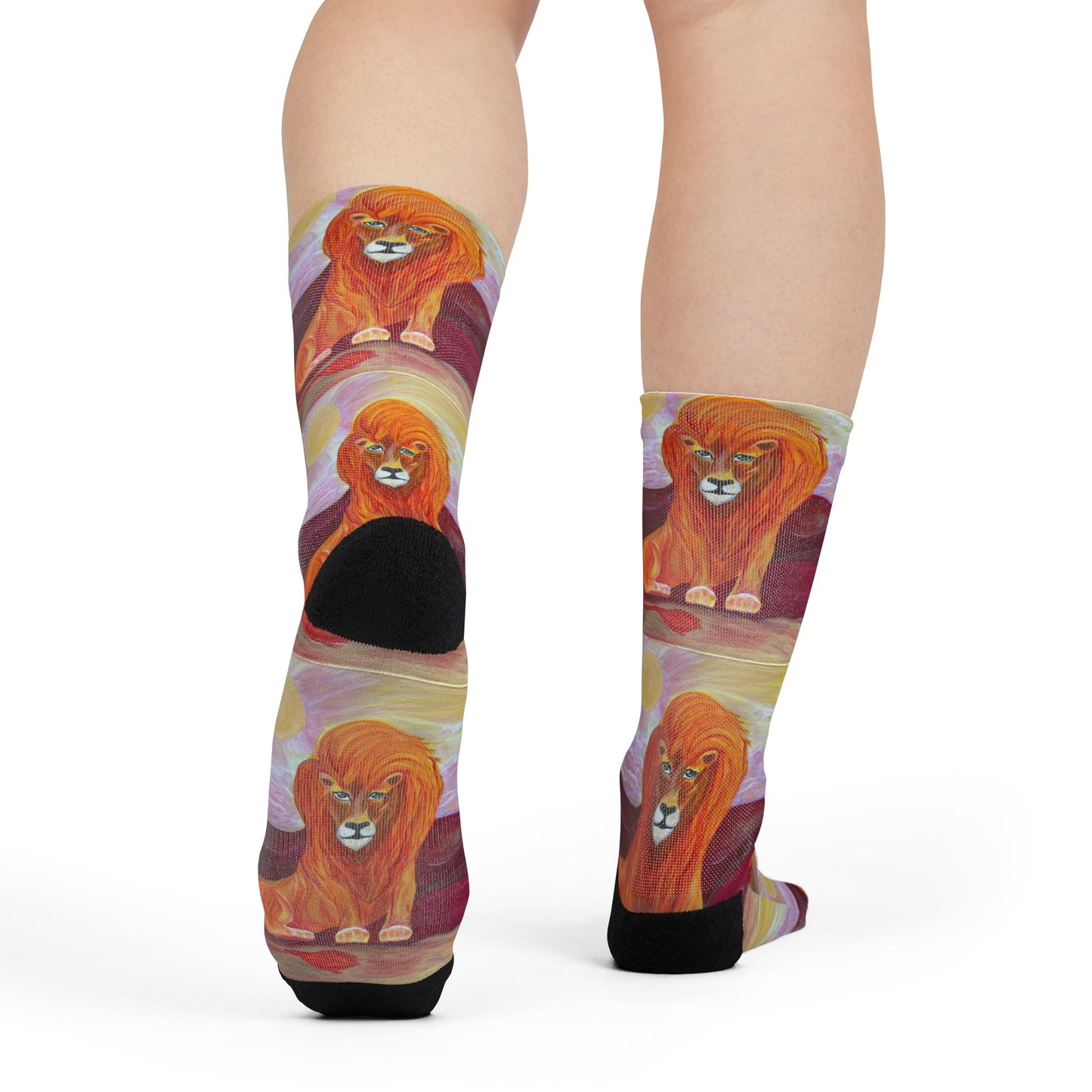 Vibrant Lion, Leo the Lion,  Design Crew Socks | Animal Lover's Gift, Fun Fashion Socks, Unique Clothing, Sublimation Socks, Cozy
