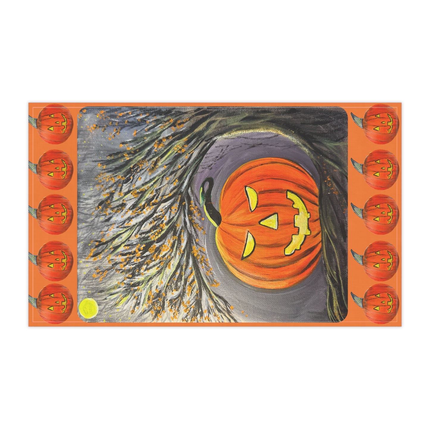 Jack-O'-Lantern Pumpkin Halloween Tea Towel | Spooky Pumpkin Kitchen Towel
