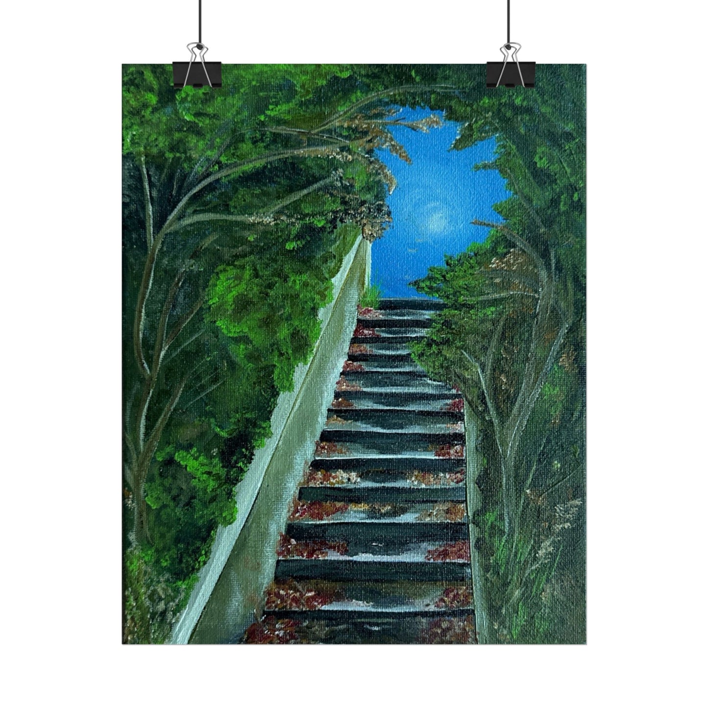 A Path from the Sea Poster | Forest Path Steps, Blue sky from original Acrylic on Canvas