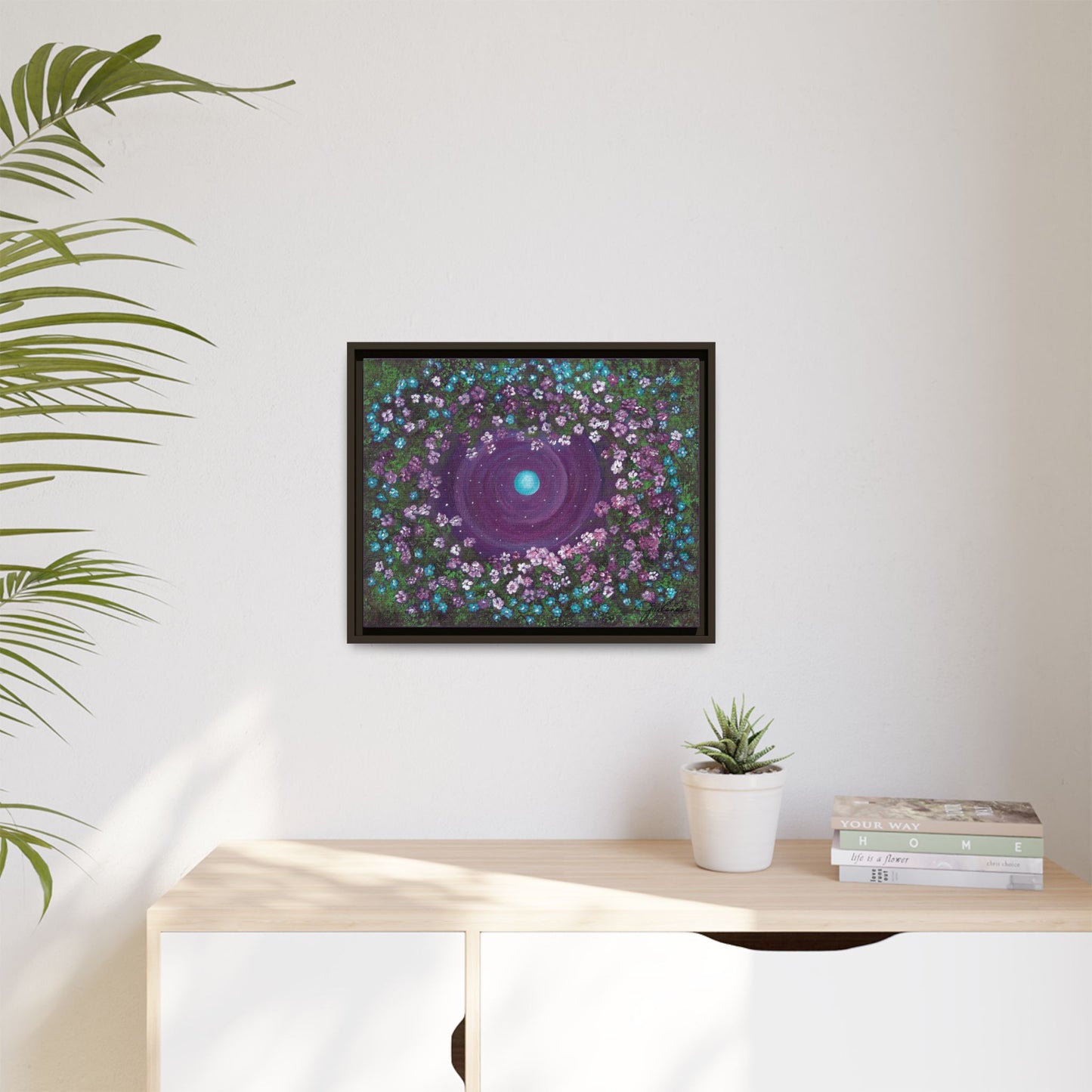 One World Floral Galaxy Painting Matte Canvas, Framed Wall Art | Earth Flower Garden