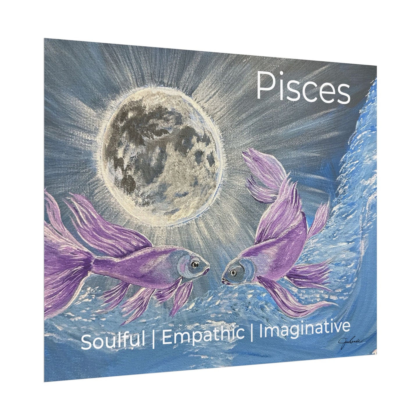 Pisces Purple Koi Moonlit Rolled Poster | Lunar Fish Wall Art
