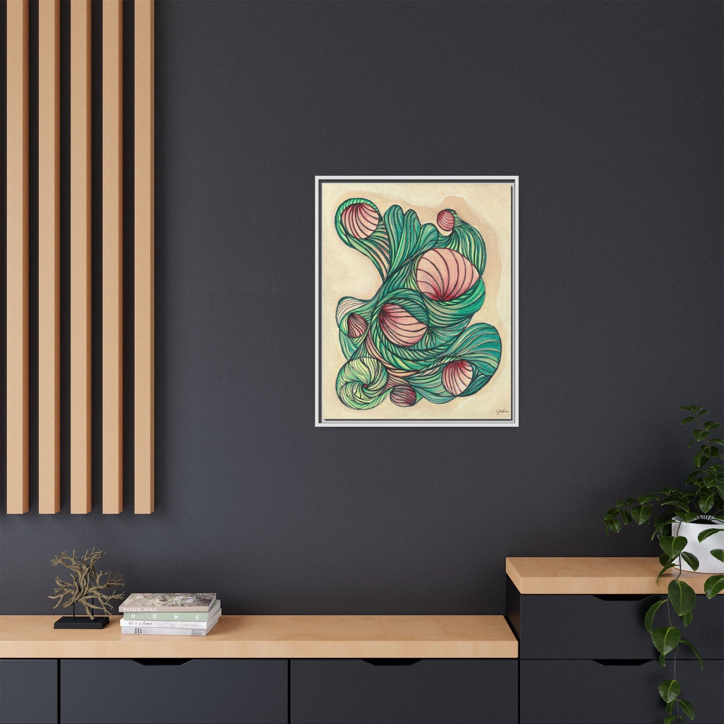 Abstract Organic Swirls Matte Canvas Framed | Botanical Line Art Wall Decor
