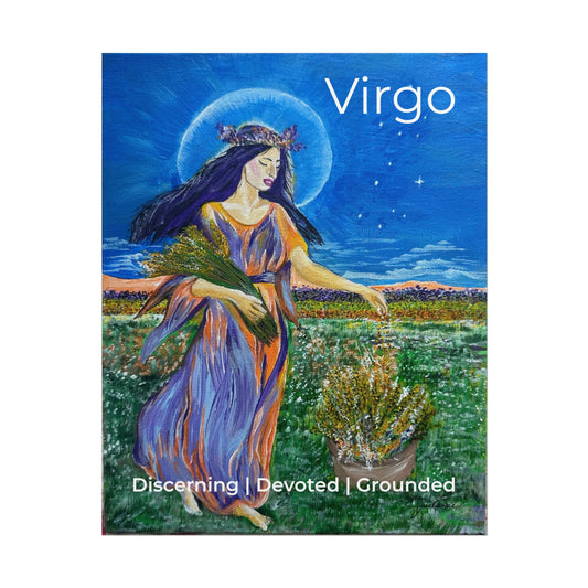 Virgo Harvest Goddess poster | Rolled poster, floral Zodiac goddess artwork