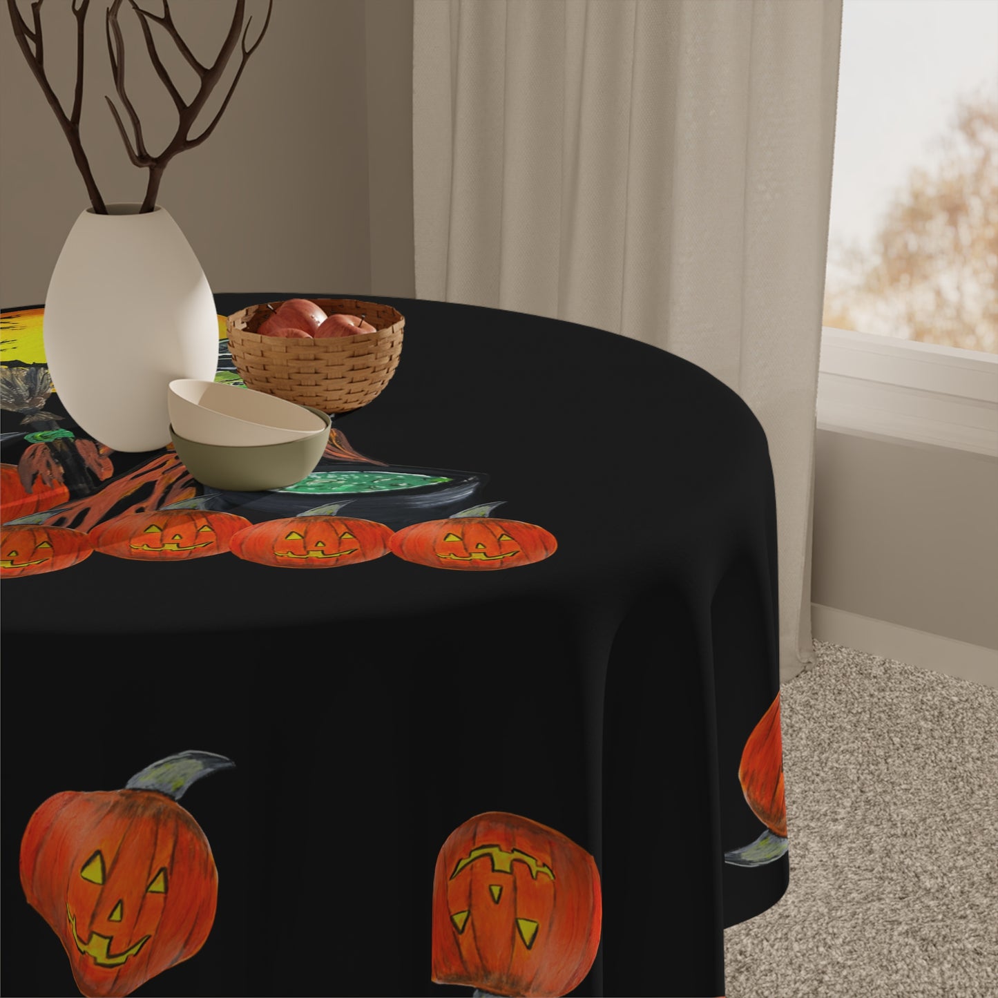 Halloween Tablecloth, Festive Fall Home Decor for Halloween Parties, Spooky Setting, Autumn Decoration, Witchy Jack'o'lantern