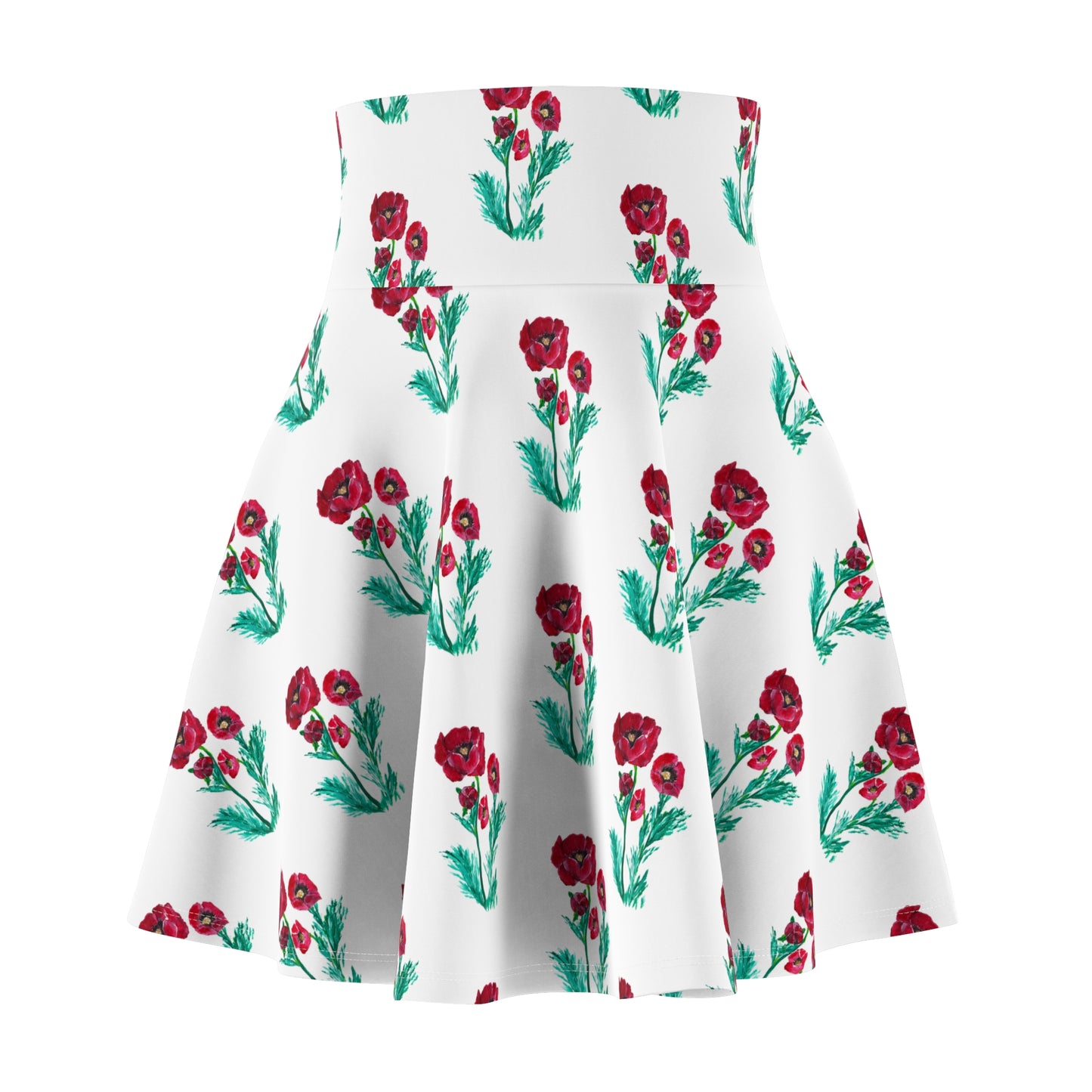 Red Poppy Floral Skater Skirt | Colorful Poppy Art by Jill Renee