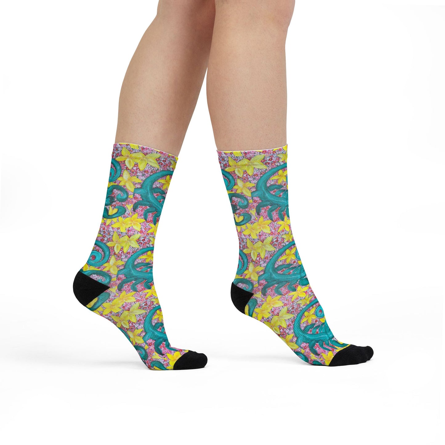 Scorpio Floral Socks, Zodiac Gift, Nature Lover Present, Sublimation Crew Socks, Scorpion Print