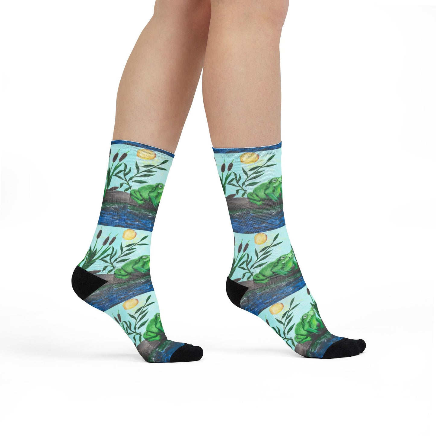 Frog Crew Socks, Fun Sublimation Footwear, Colorful Gift for Frog Lovers, Nature Inspired Apparel, Unique Animal Print Accessories