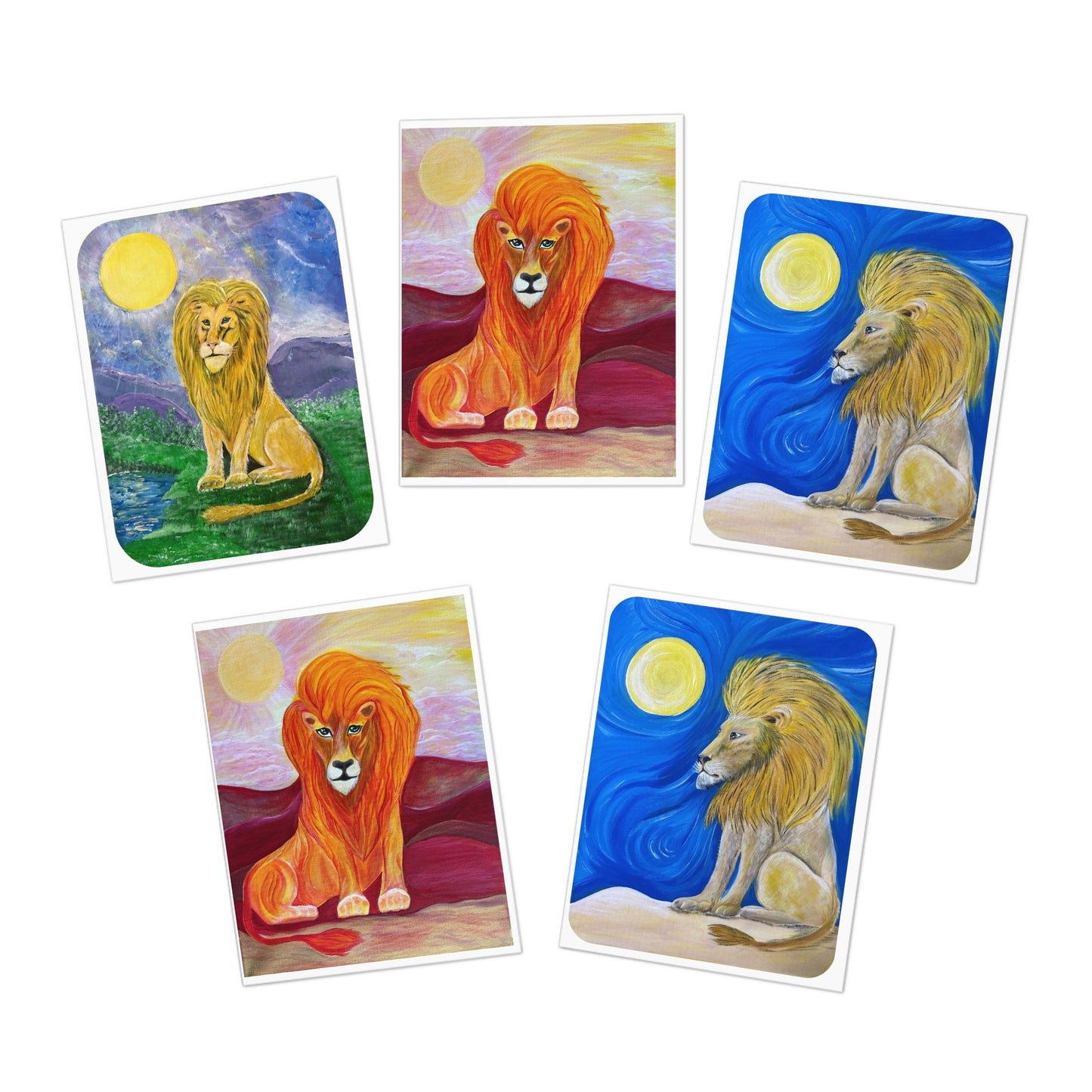 Greeting Cards Set Leo the Lion Zodiac Fans Colorful Artwork 5-Pack