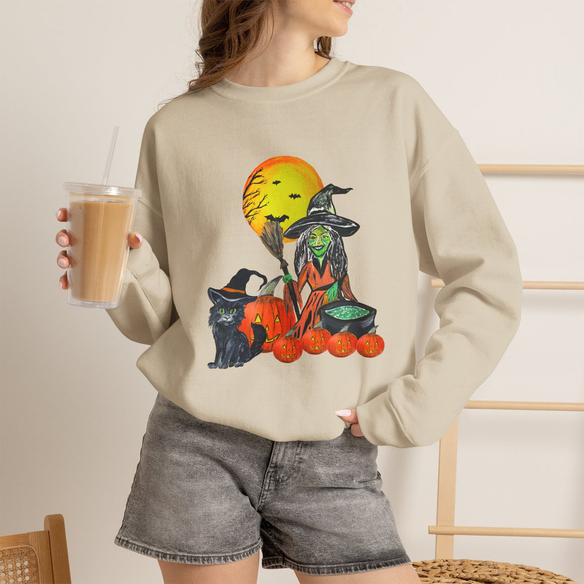 Halloween Witch Brew & Spooky Kitten Crewneck Sweatshirt