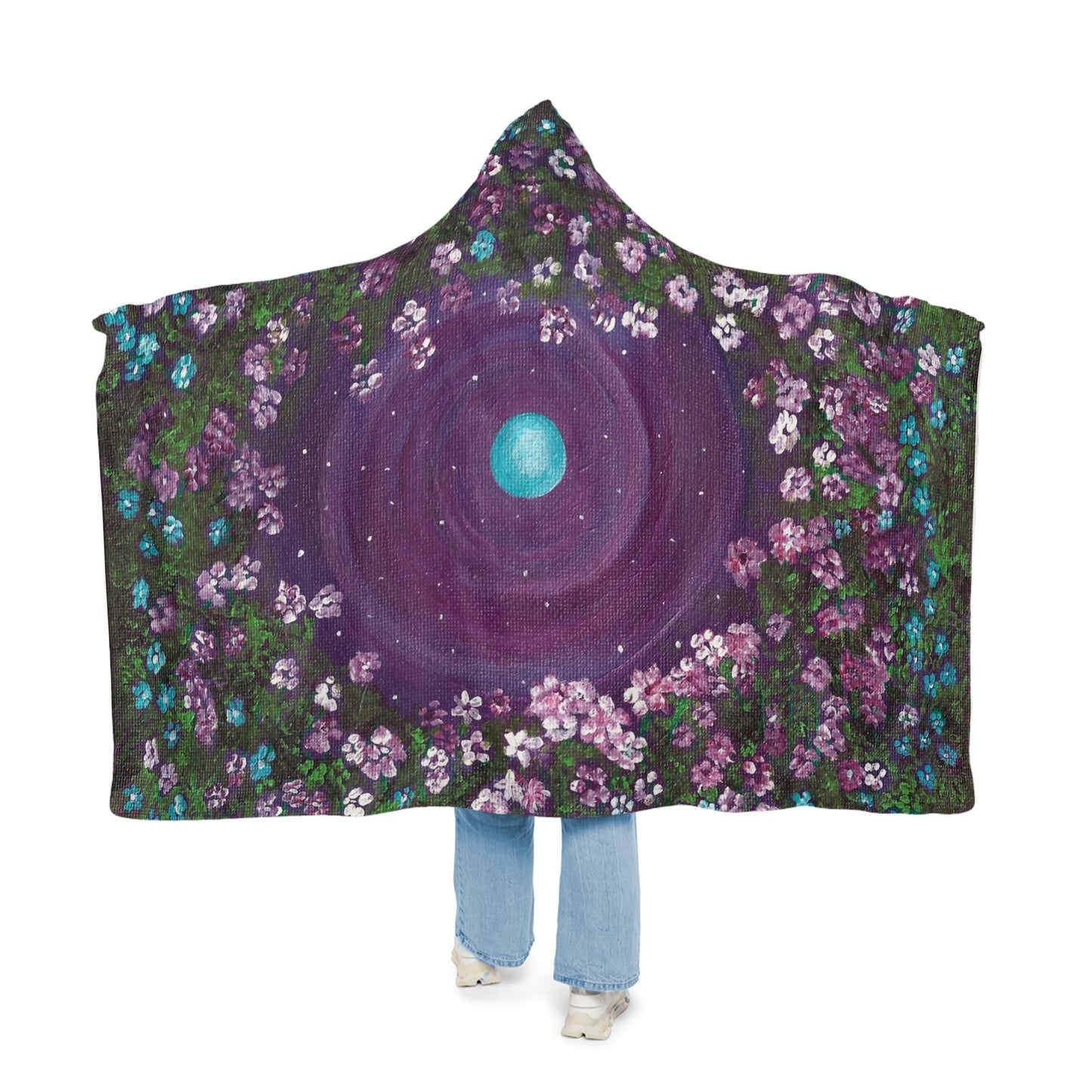One World floral garden Earth Snuggle Blanket | Hooded throw, cozy planet print