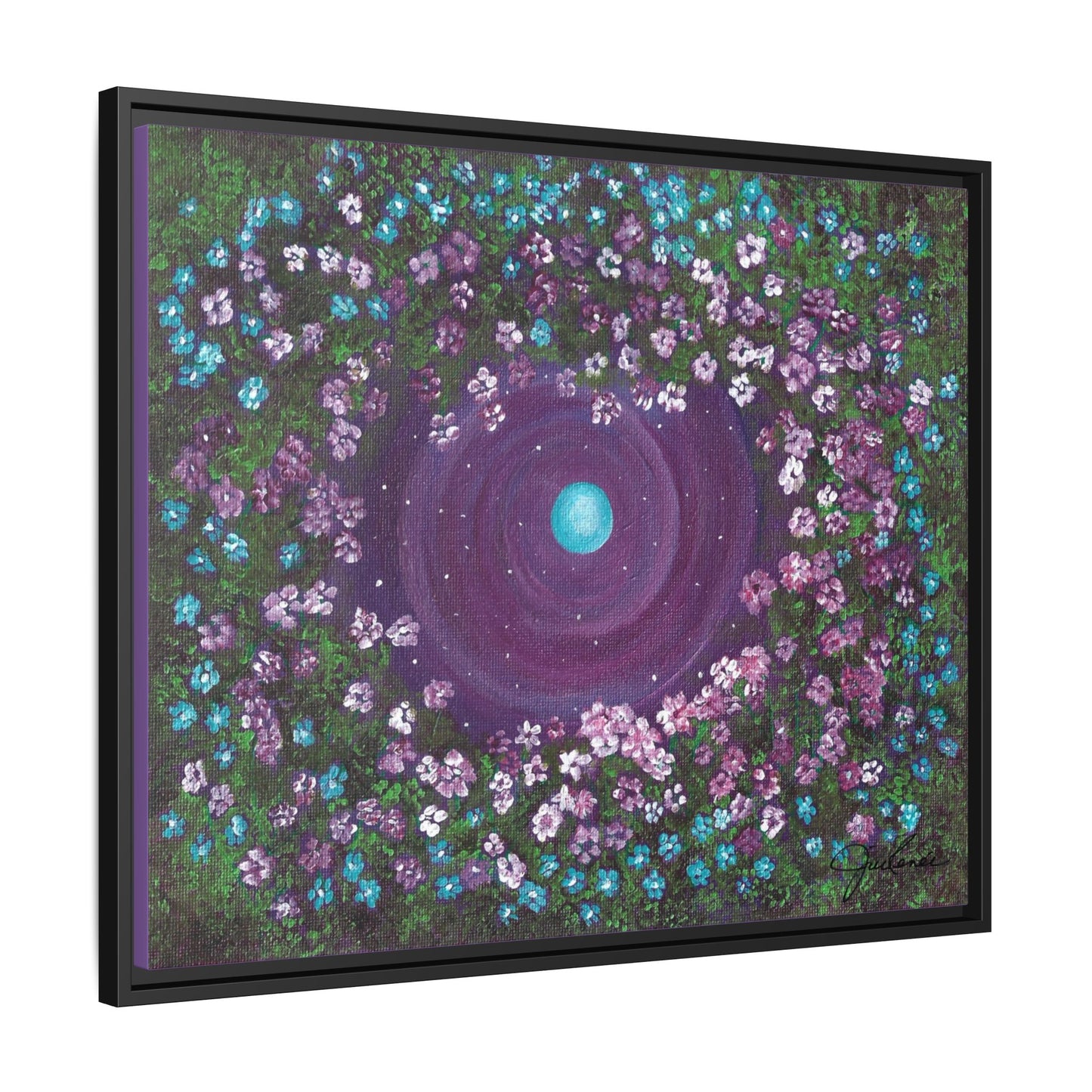 One World Floral Galaxy Painting Matte Canvas, Framed Wall Art | Earth Flower Garden