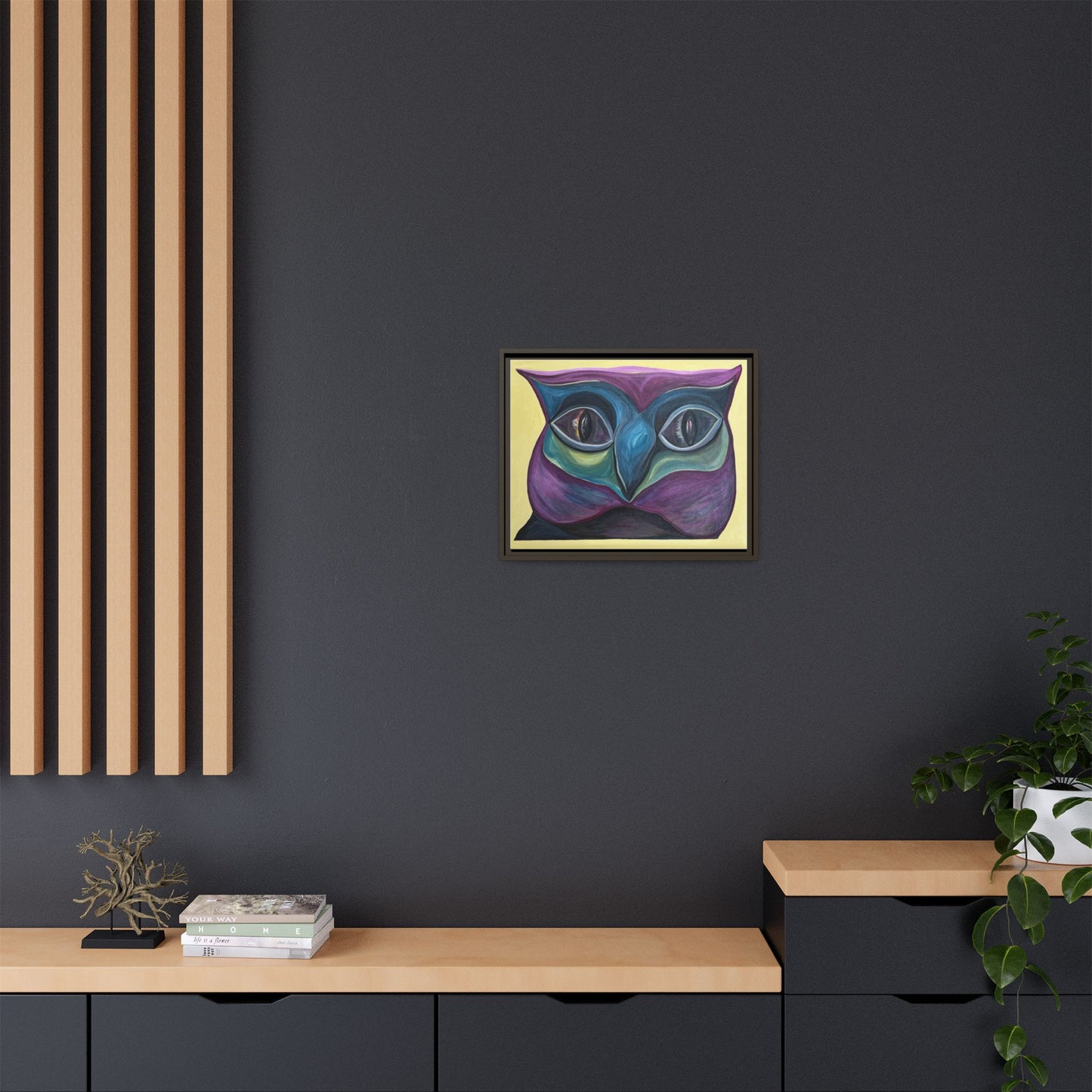 Abstract Colorful Owl Painting Matte Canvas, Framed | Modern Wall Art