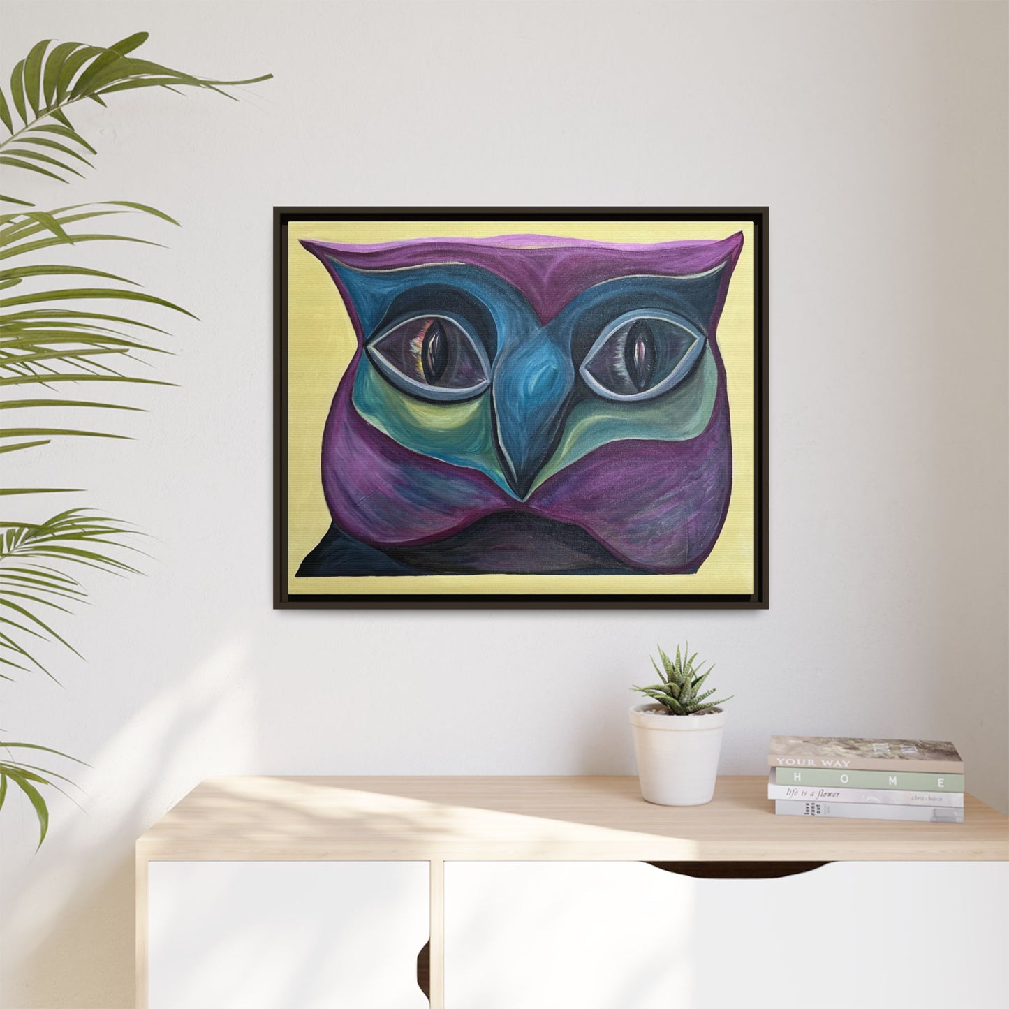 Abstract Colorful Owl Painting Matte Canvas, Framed | Modern Wall Art