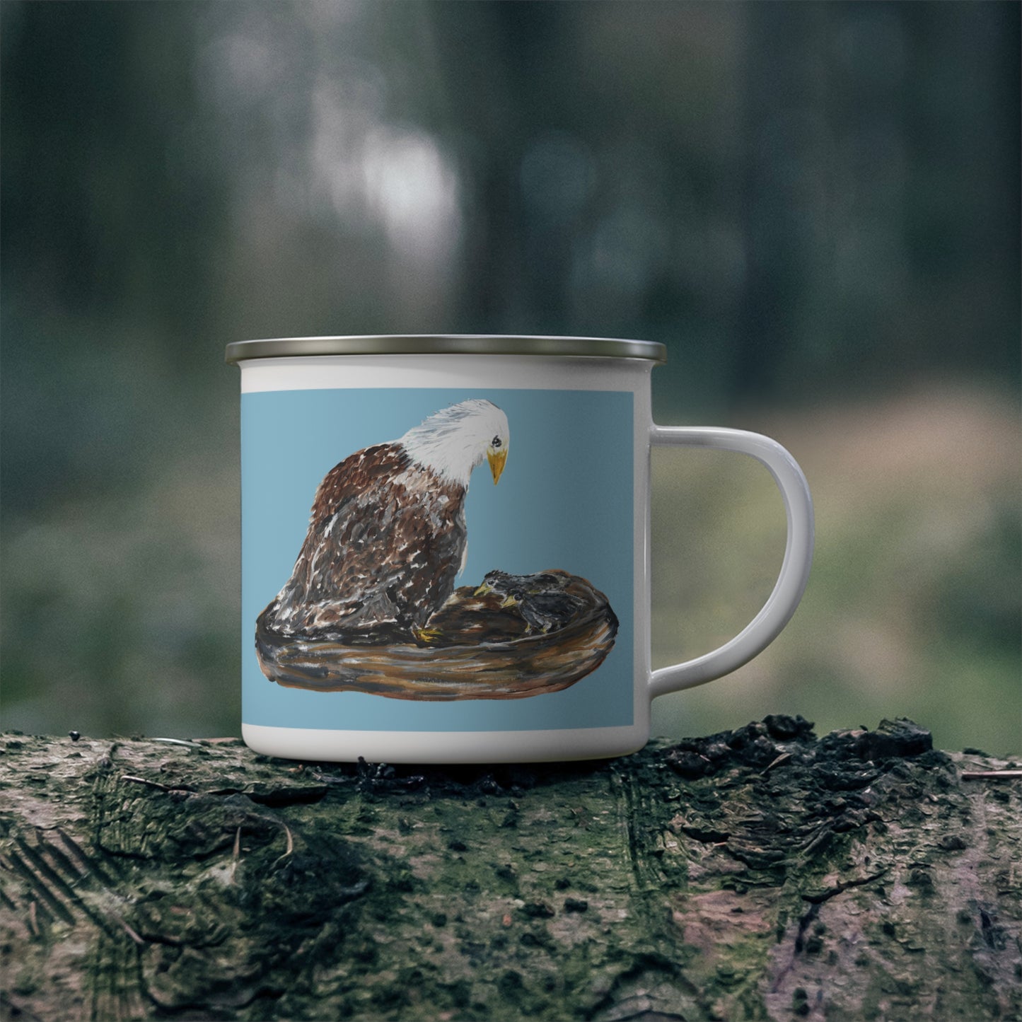 Bald Eagle Illustration Sky Blue Enamel Camping Mug | Wildlife Nature Bird