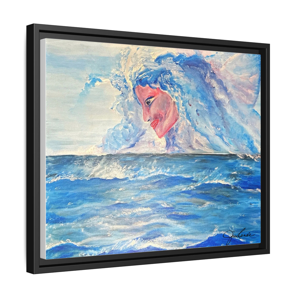 Iridessa - Ocean Spirit Framed Canvas Art — Ethereal Sea Goddess Painting