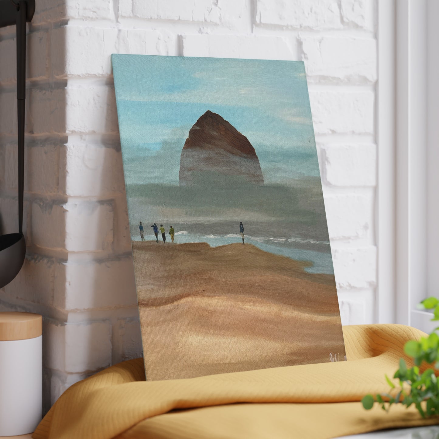 Coastal Glass Cutting Board, Beach Kitchen Decor, Foggy Morning Sea, Coastal Home Gift, Haystack Rock Cutting Board