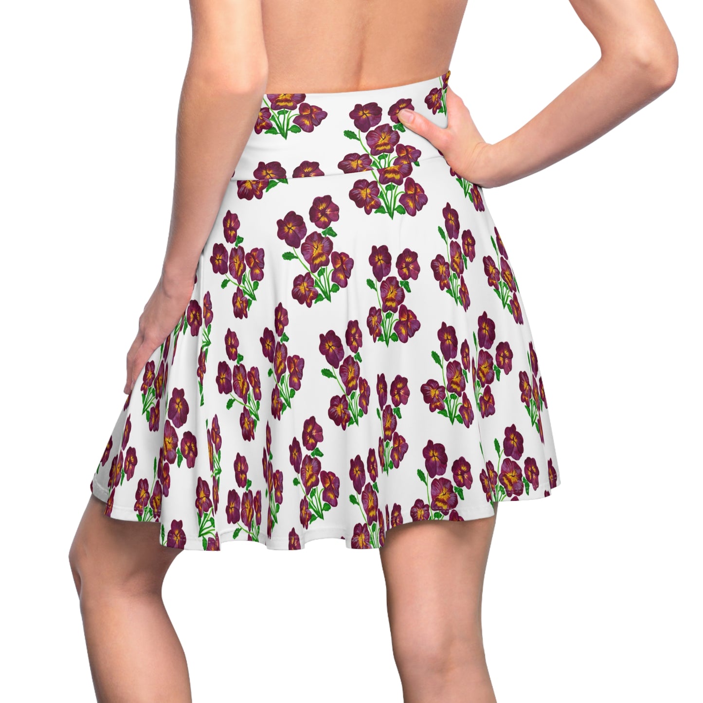 Purple Pansy Floral Pattern Skater Skirt | All-Over Print