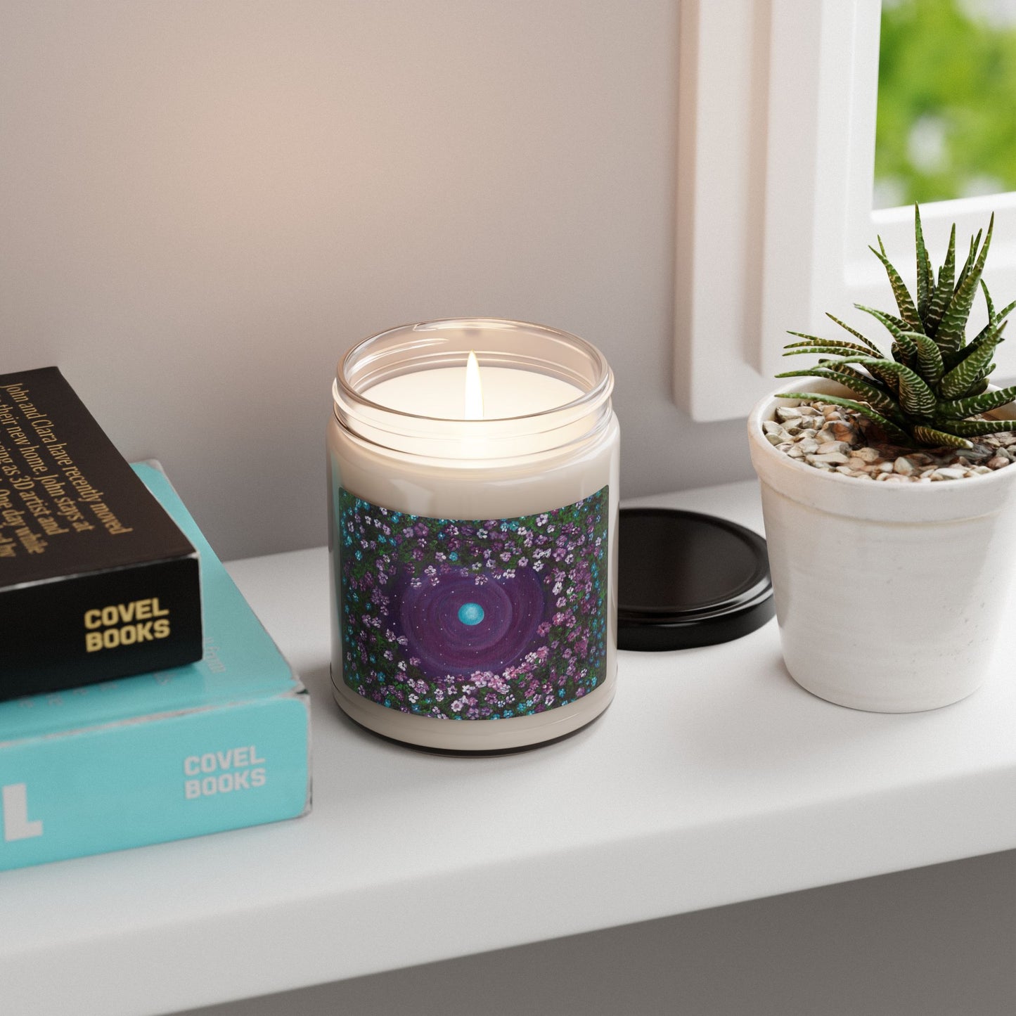 One World framed by garden Soy Candle 9oz | Jill Renee artwork