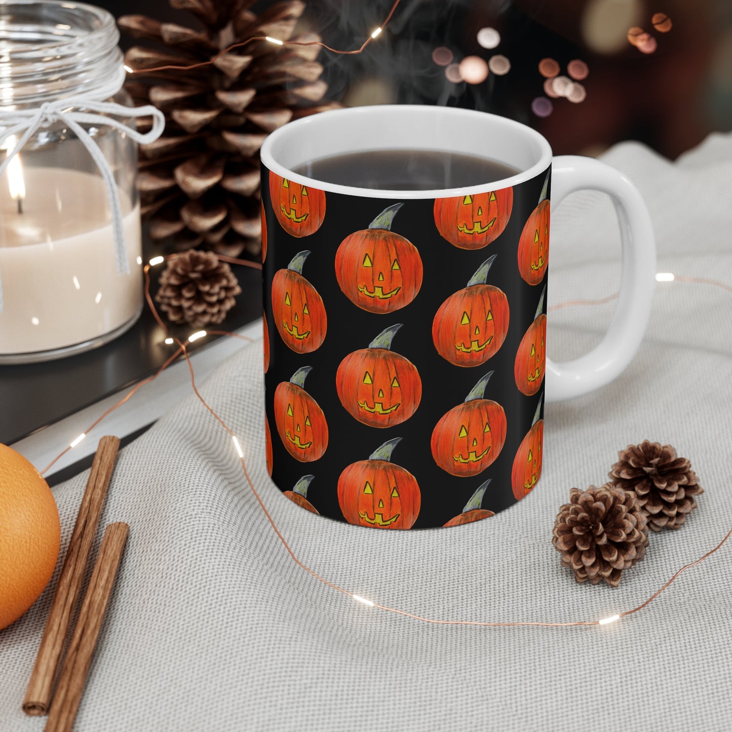 Halloween Mug, Spooky Drink Cup, Fall Day Hot Beverage, Glossy Jack-o'lantern Kitchen Decor, Halloween Holiday Gift
