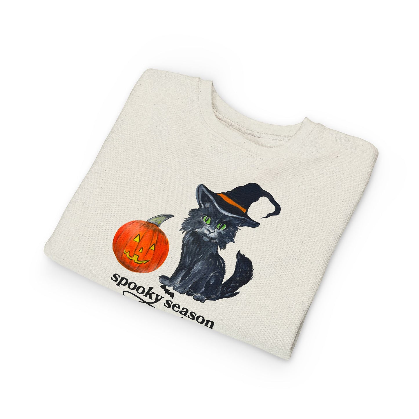 Spooky Season Toddler Sweatshirt, Cute Halloween Sweatshirt, Kids Fall Fashion, Black Cat Design, Pumpkin & Witch Hat