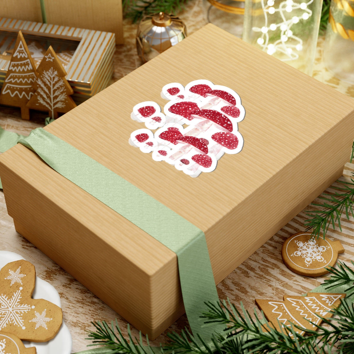 Red Toadstool Mushroom Sticker — Watercolor Fungi Kiss-Cut Decal