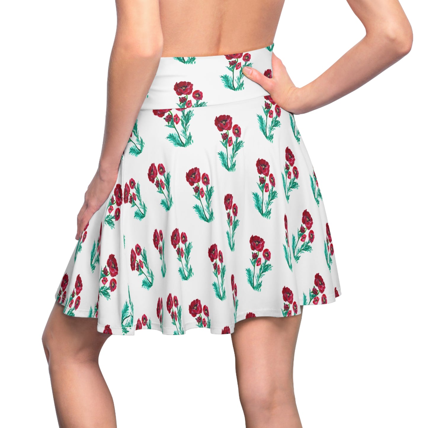 Red Poppy Floral Skater Skirt | Colorful Poppy Art by Jill Renee