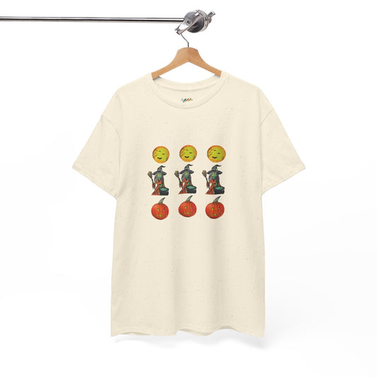 Halloween Tee - Moons, witches, and jacko'lanterns - Unisex Heavy Cotton