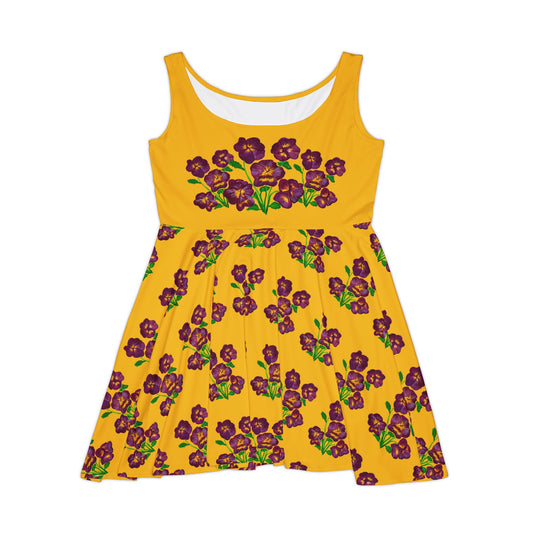 Floral Skater Dress - Flows with Pansies and Color, print made from Original Art