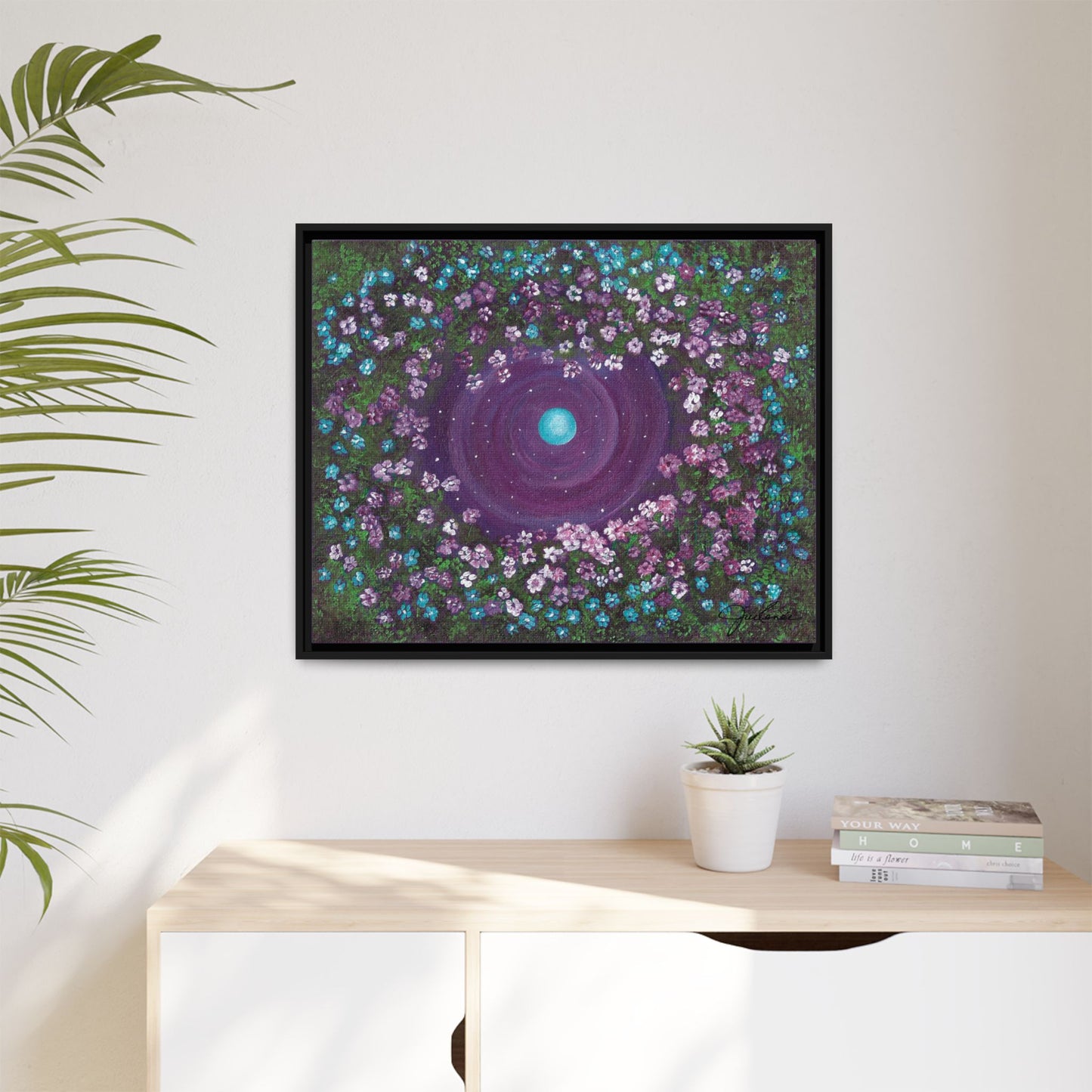 One World Floral Galaxy Painting Matte Canvas, Framed Wall Art | Earth Flower Garden