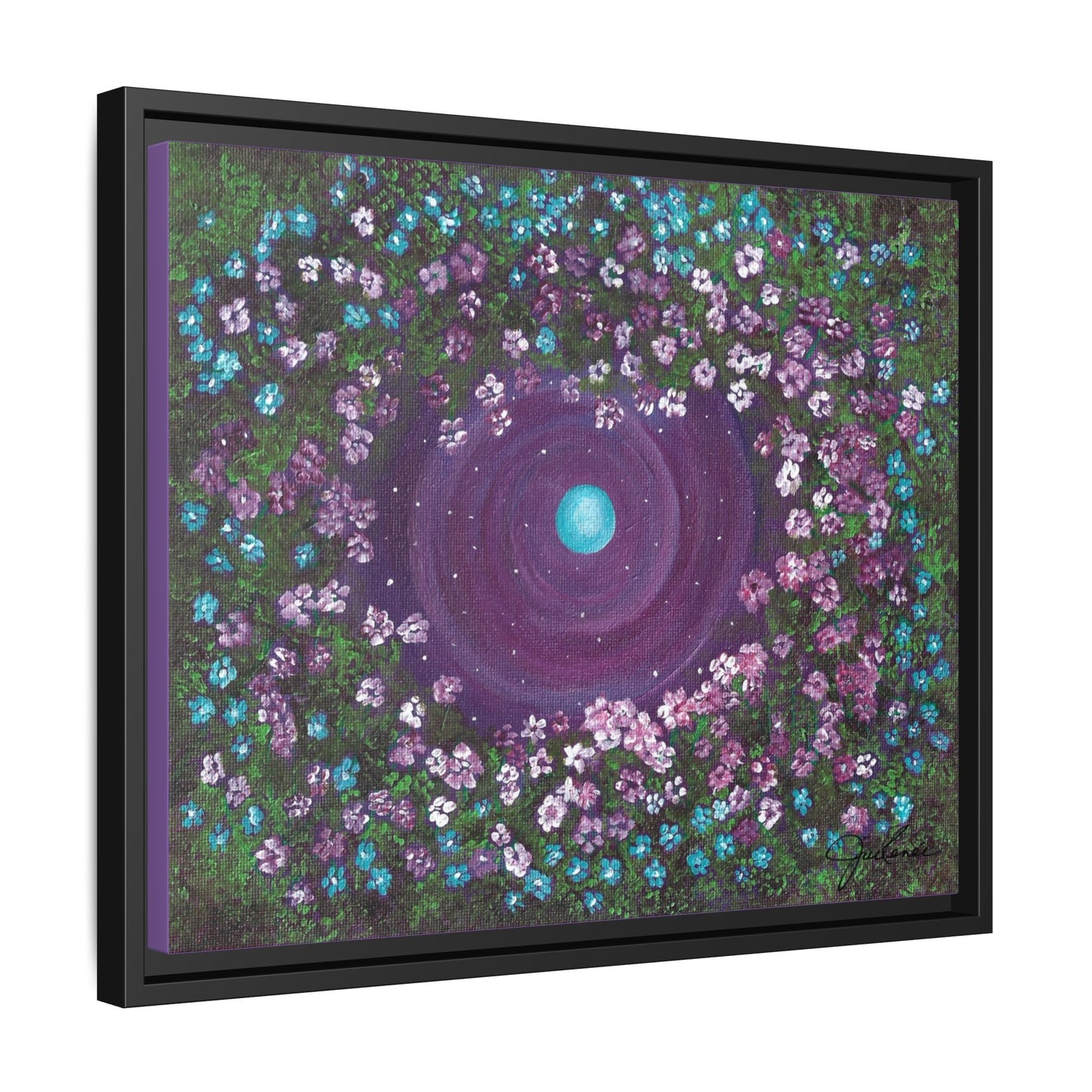 One World Floral Galaxy Painting Matte Canvas, Framed Wall Art | Earth Flower Garden