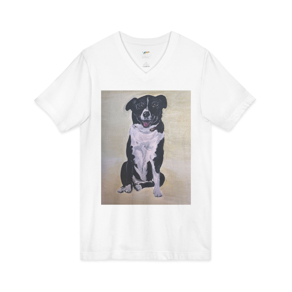 Black and White Dog Portrait V-Neck Tee | Border Collie Style original art tee